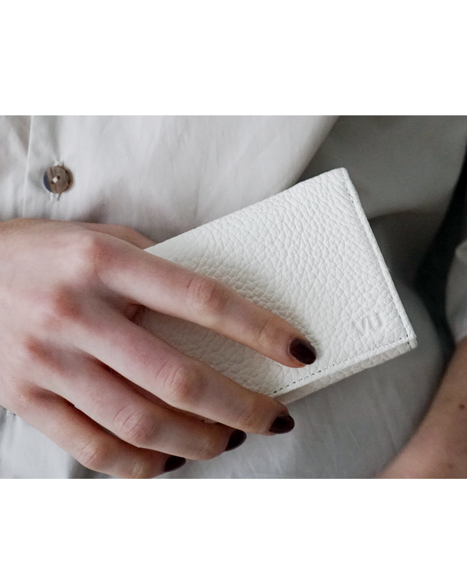Deer leather mini wallet white compact trifold VU minimal design Japan