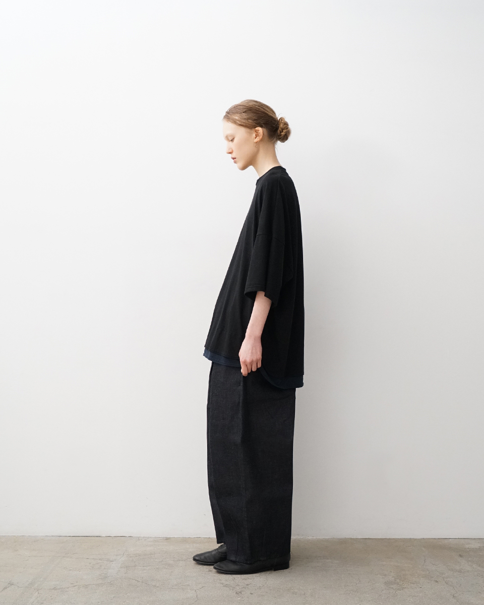 denim tuck wide cropped pants deep blue okayama selvedge denim made in japan